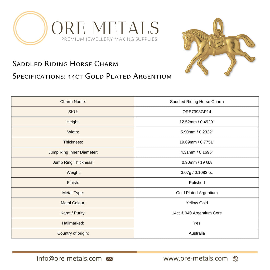 14ct Gold Plated - Saddled Riding Horse Charm