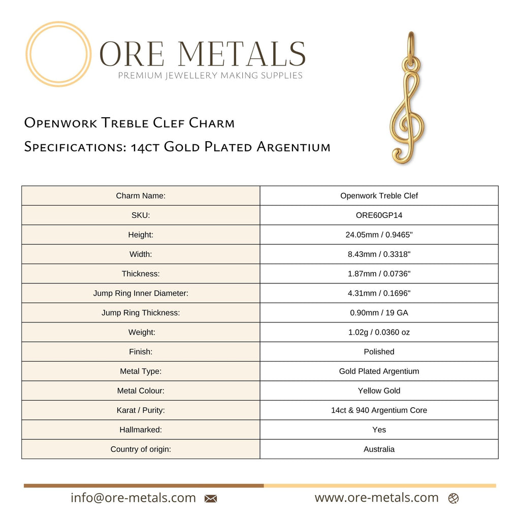 14ct Gold Plated - Openwork Treble Clef Charm