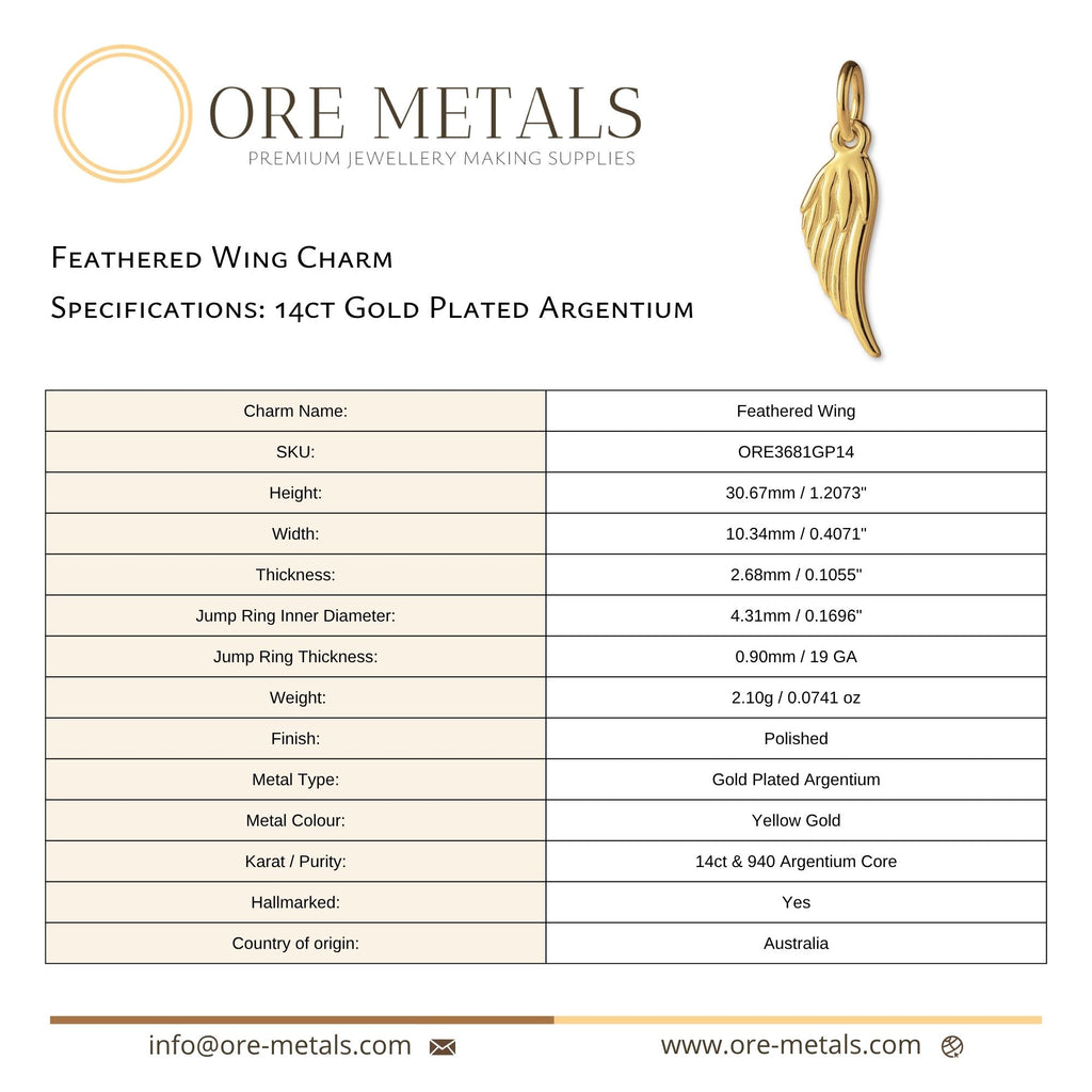 14ct Gold Plated - Feathered Wing Charm