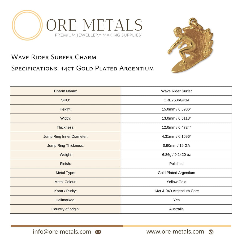 14ct Gold Plated - Wave Rider Surfer Charm