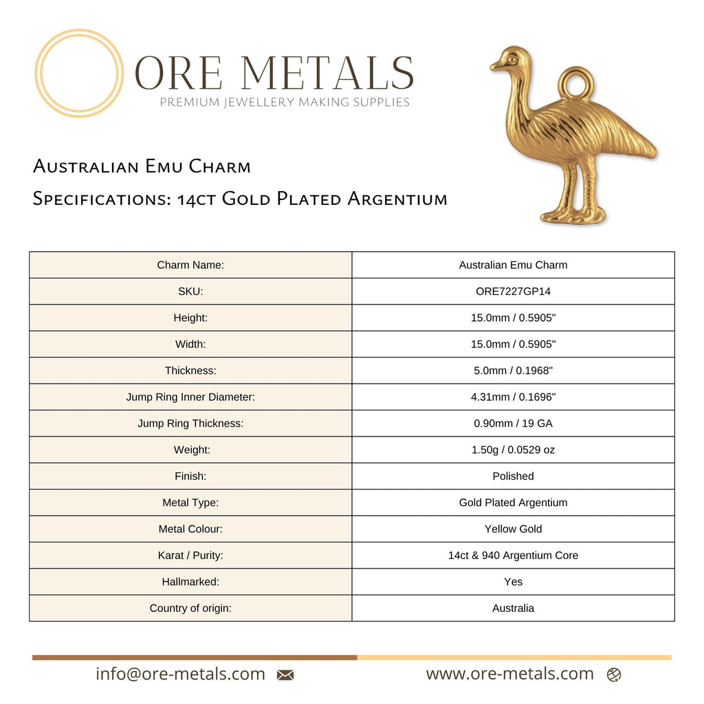 14ct Gold Plated - Australian Emu Charm
