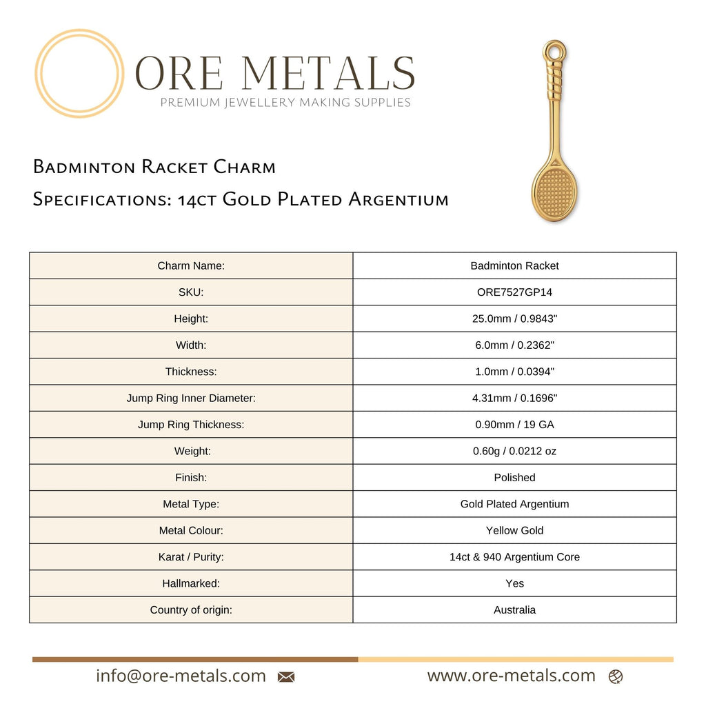 14ct Gold Plated - Badminton Racket Charm