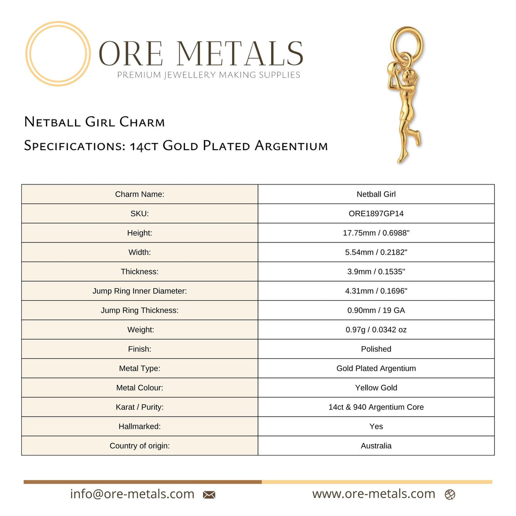 14ct Gold Plated - Netball Girl Charm