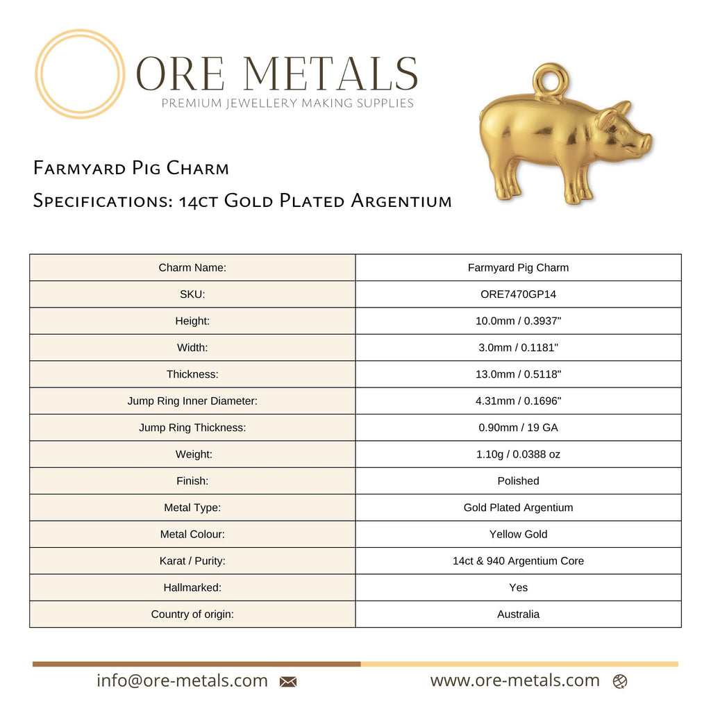 14ct Gold Plated - Farmyard Pig Charm