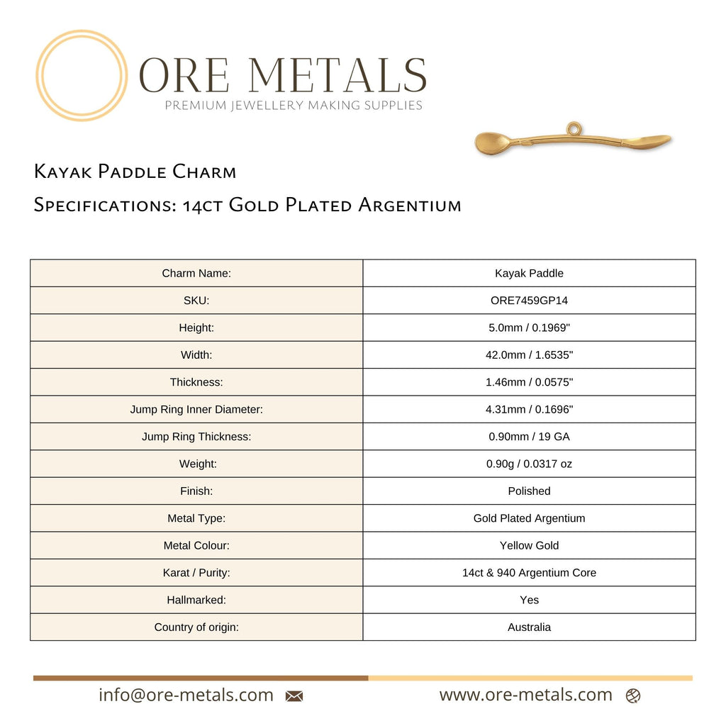 14ct Gold Plated - Kayak Paddle Charm