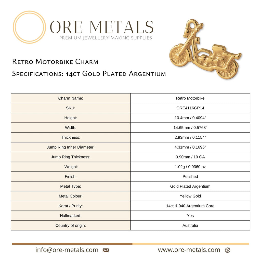 14ct Gold Plated - Retro Motorbike Charm