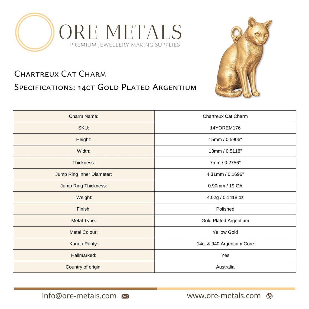 14ct Gold Plated - Chartreux Cat Charm