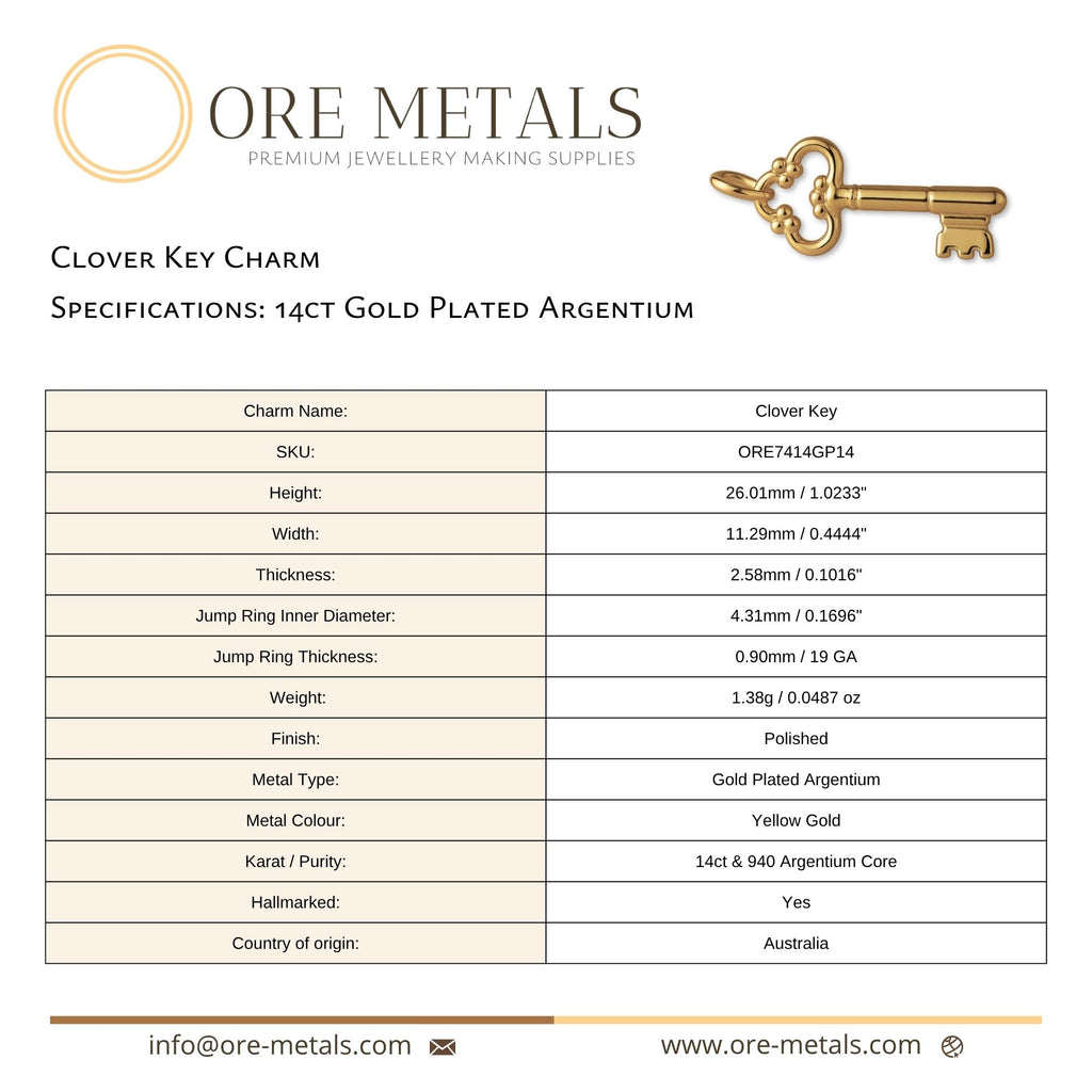 14ct Gold Plated - Clover Key Charm