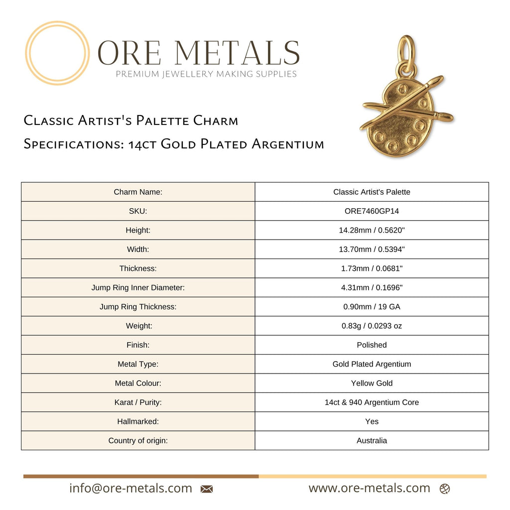 14ct Gold Plated - Classic Artist's Palette Charm