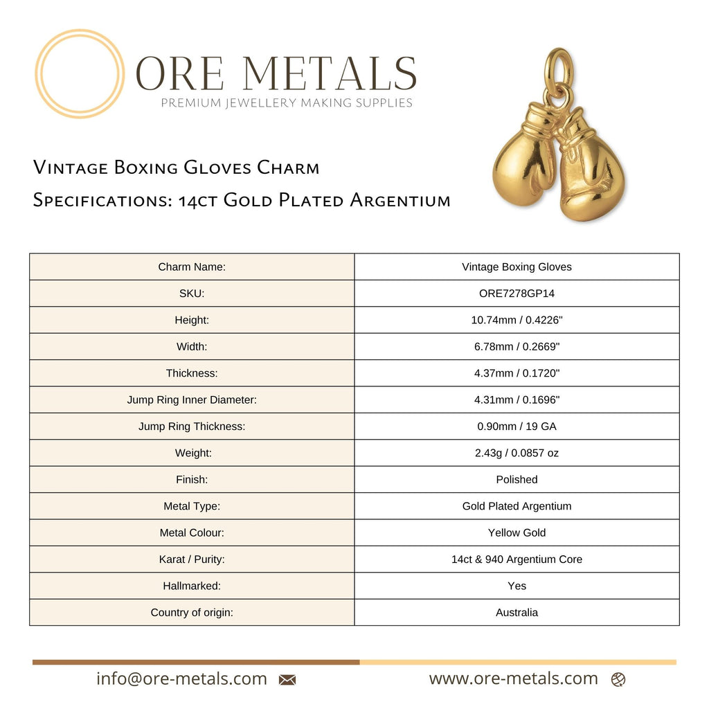 14ct Gold Plated - Vintage Boxing Gloves Charm