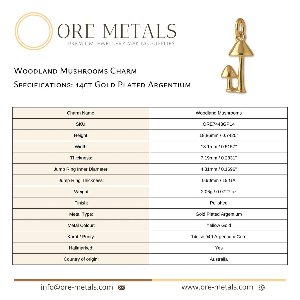 14ct Gold Plated - Woodland Mushrooms Charm