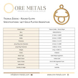 14ct Gold Plated - Taurus Zodiac Round Charm