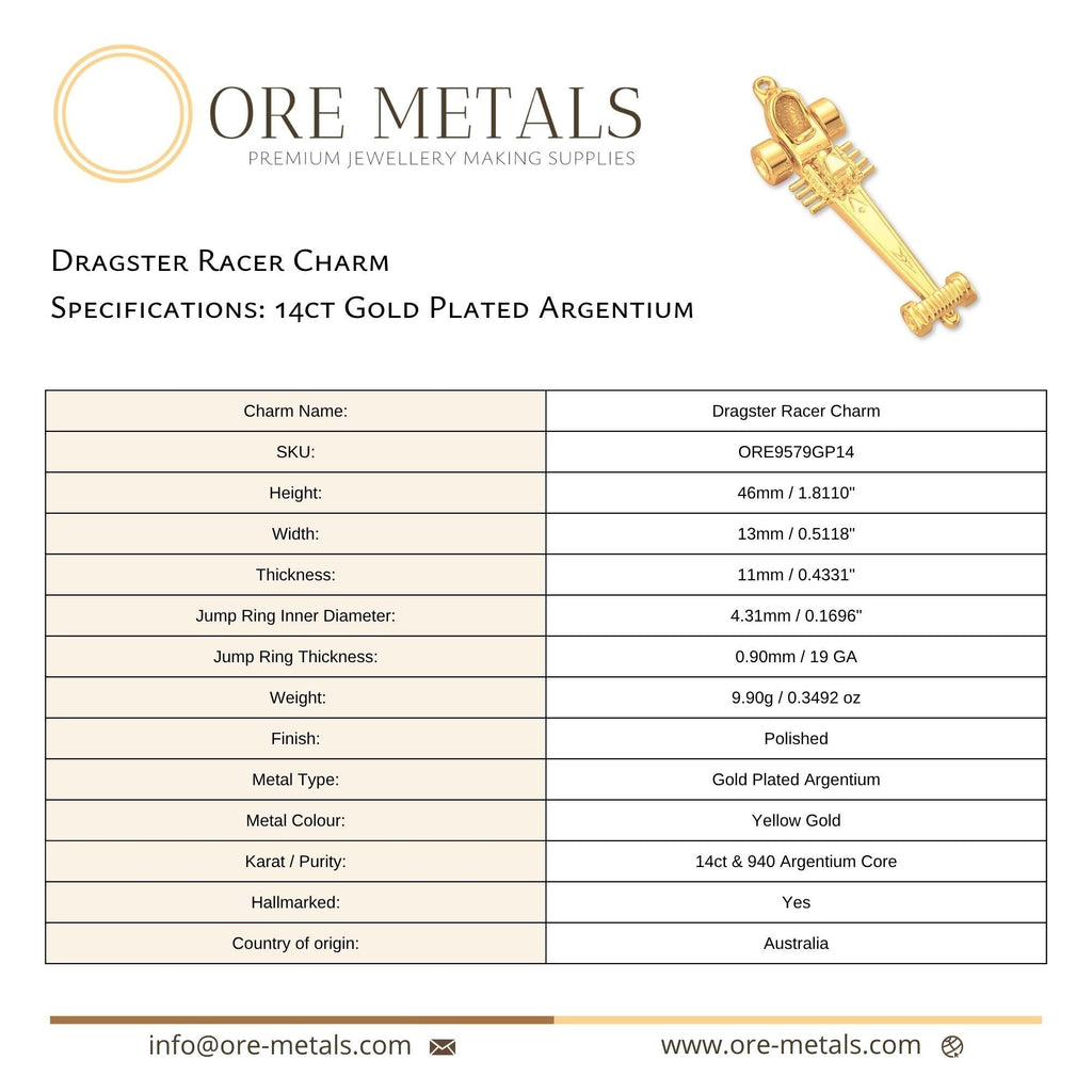 14ct Gold Plated - Dragster Racer Charm