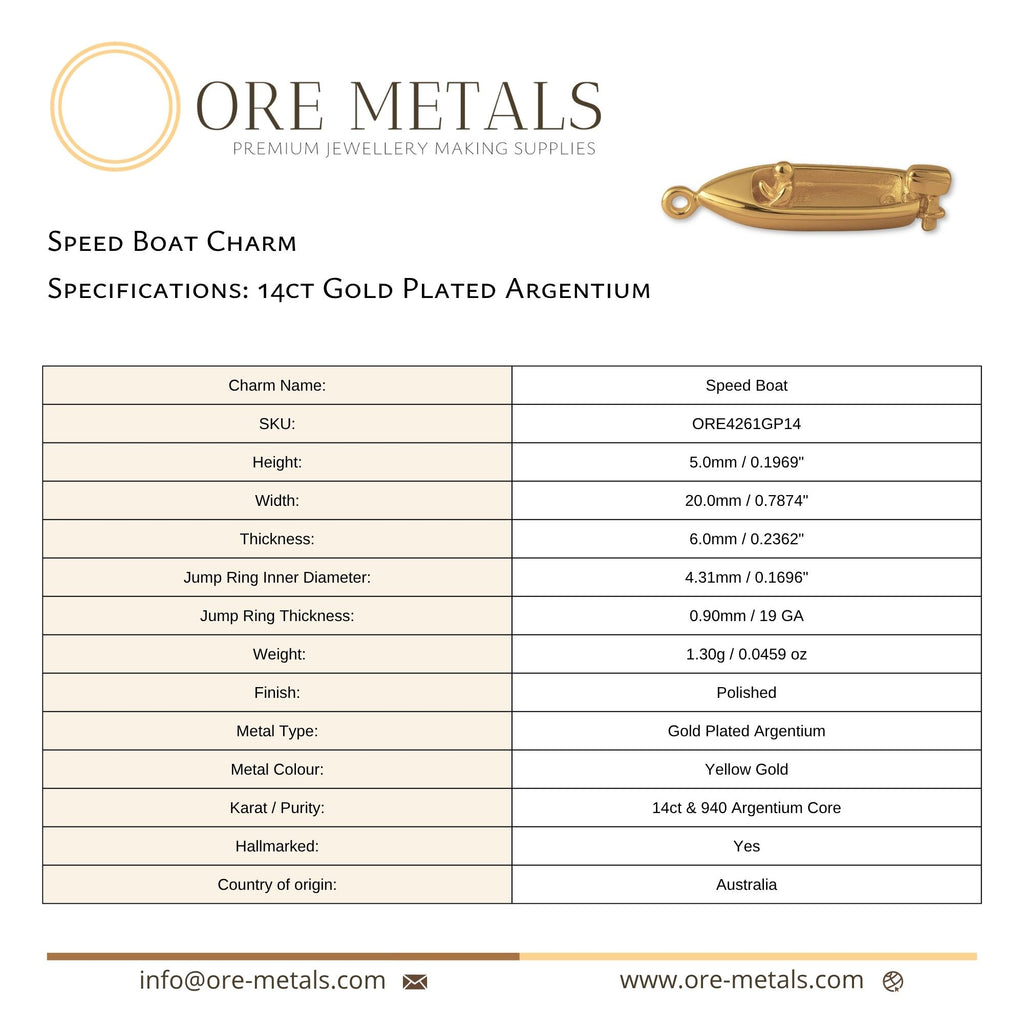 14ct Gold Plated - Speed Boat Charm