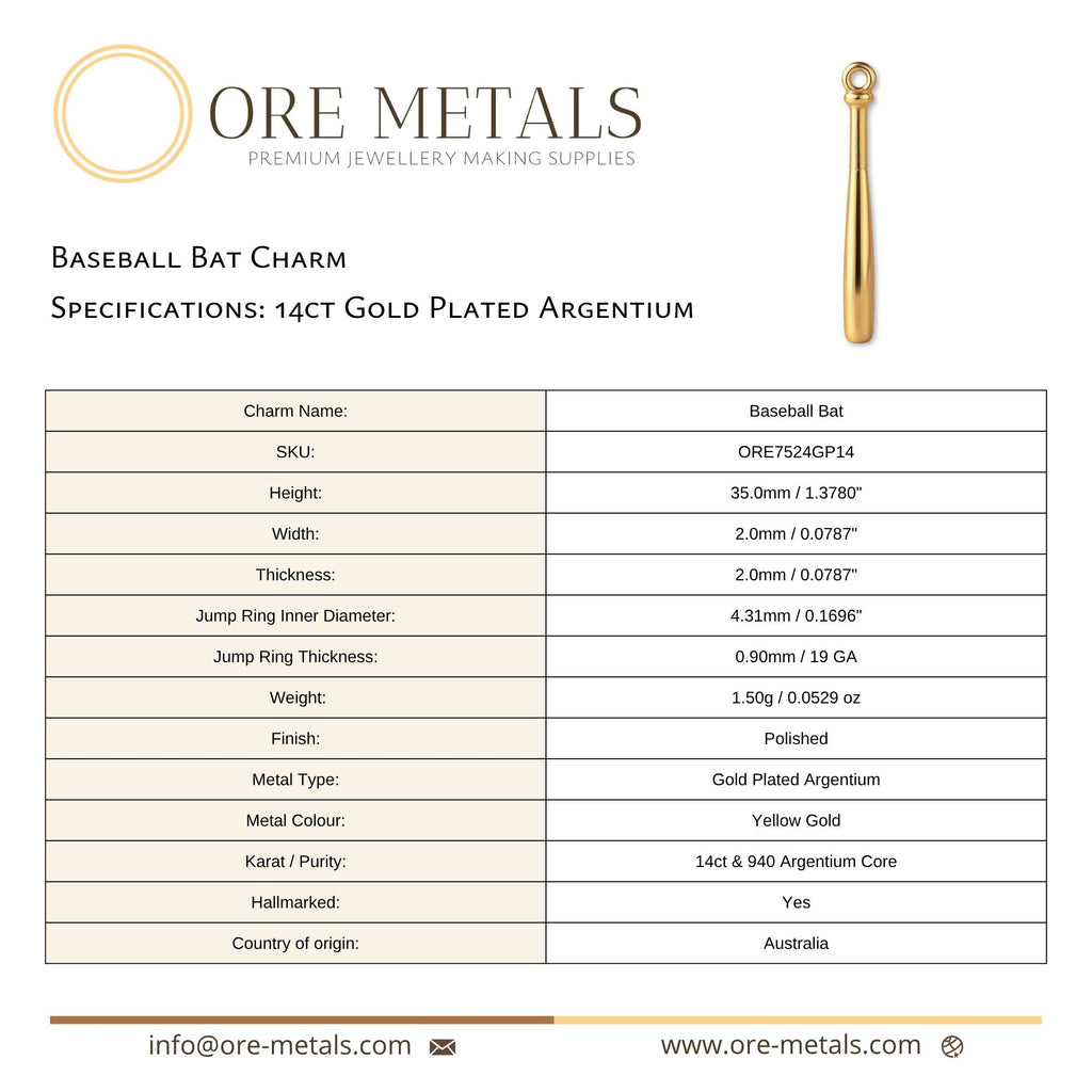 14ct Gold Plated - Baseball Bat Charm