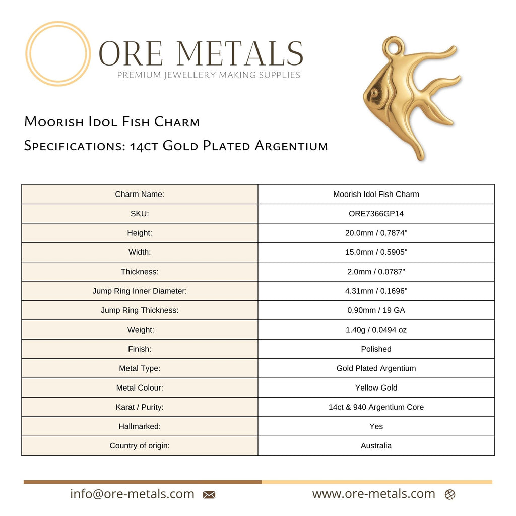 14ct Gold Plated - Moorish Idol Fish Charm