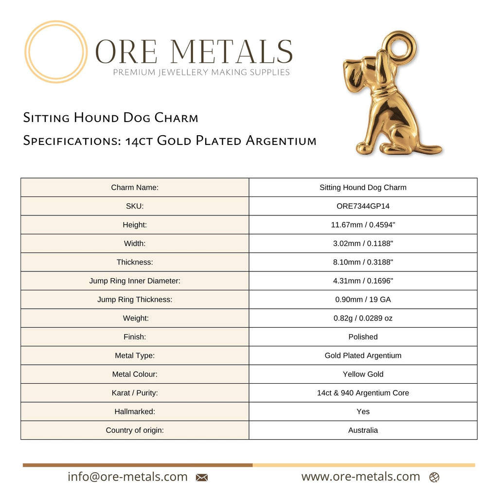 14ct Gold Plated - Sitting Hound Dog Charm