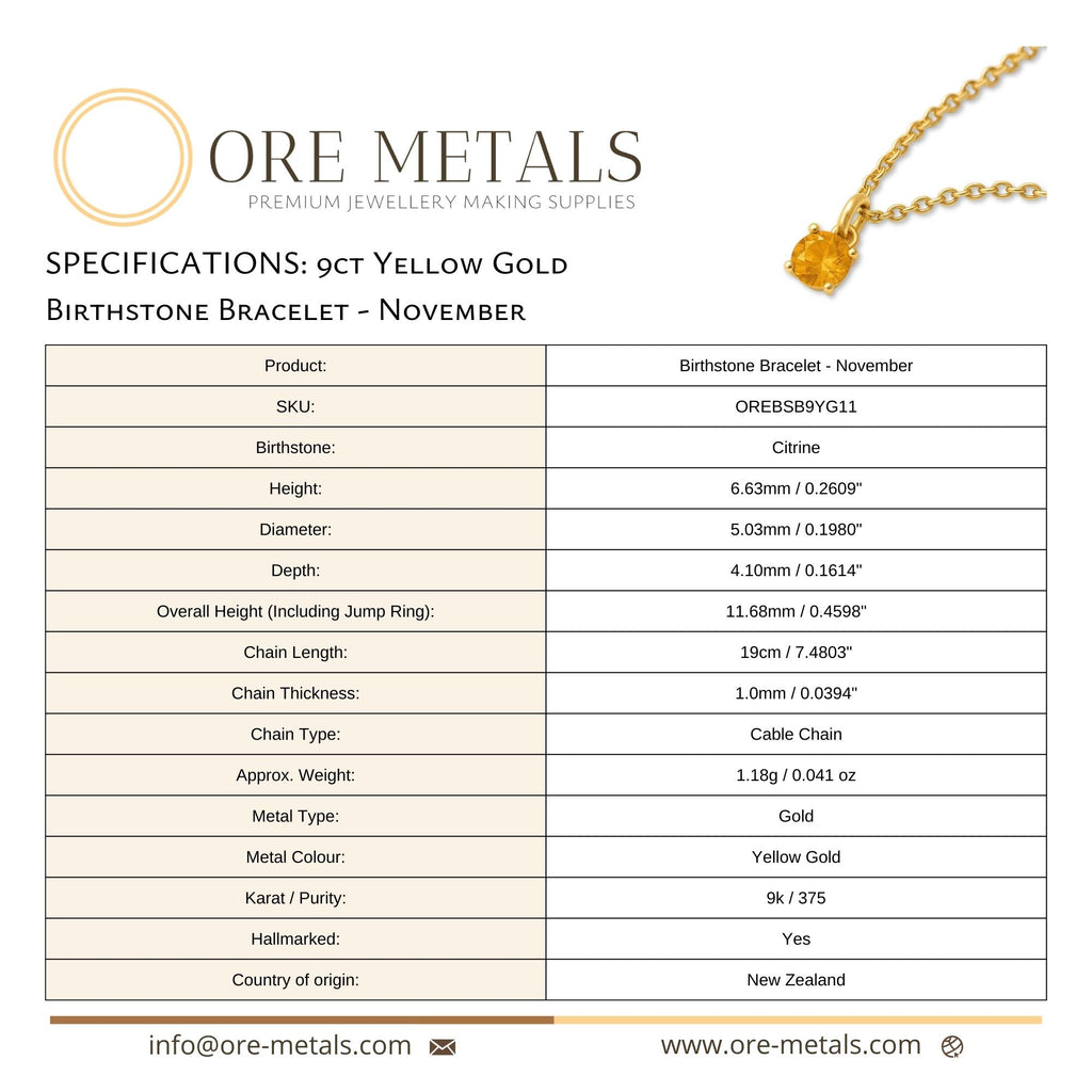 9ct Yellow Gold | Citrine - November Birthstone Bracelet