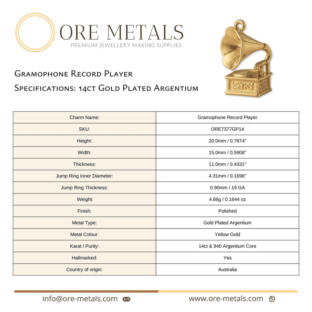 14ct Gold Plated - Gramophone Record Player Charm