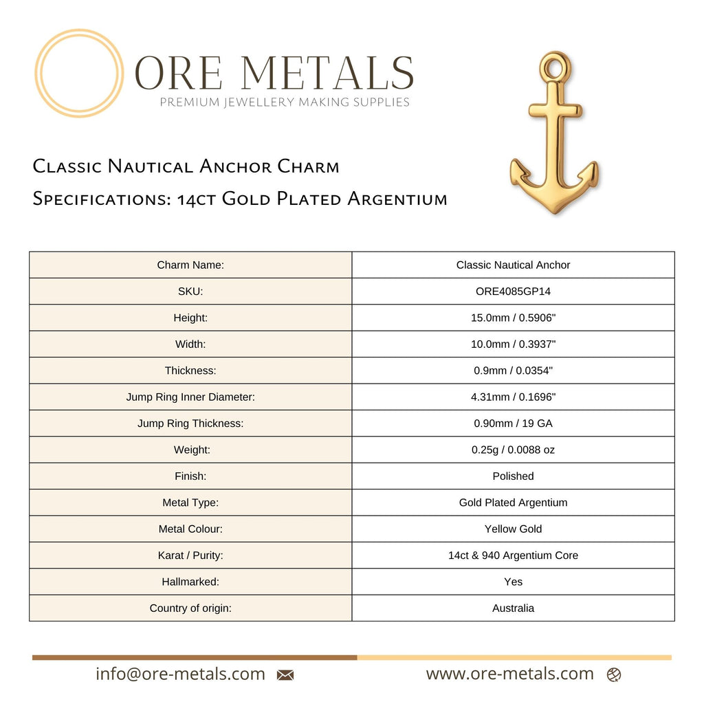 14ct Gold Plated - Classic Nautical Anchor Charm