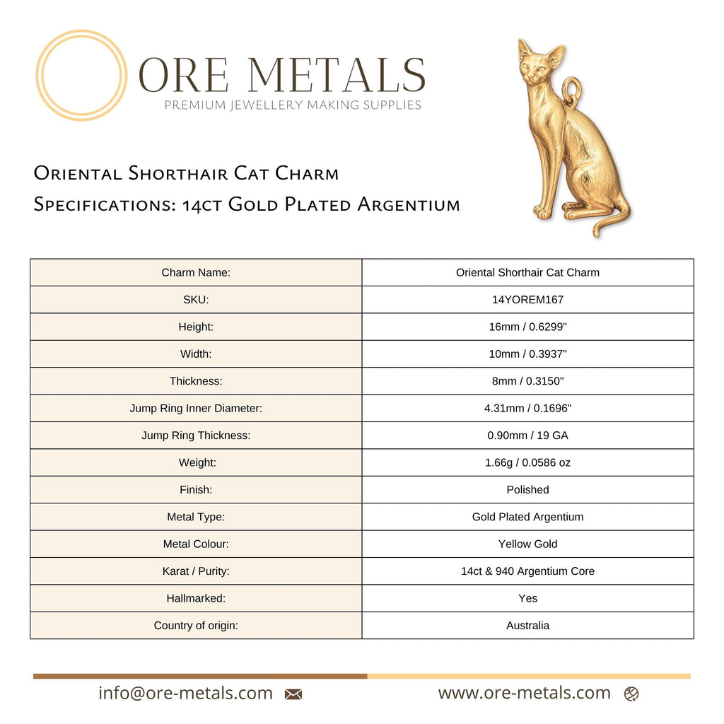 14ct Gold Plated - Oriental Shorthair Cat Charm