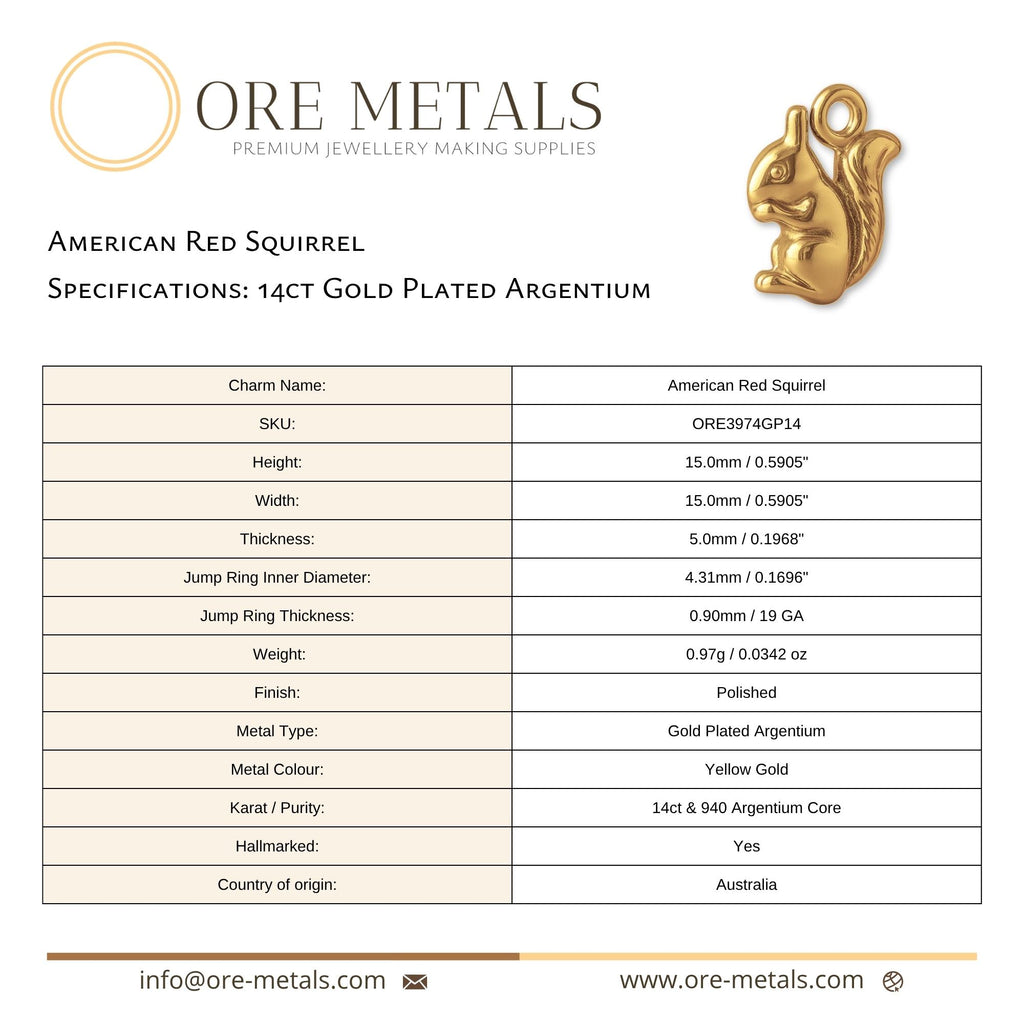 14ct Gold Plated - American Red Squirrel Charm