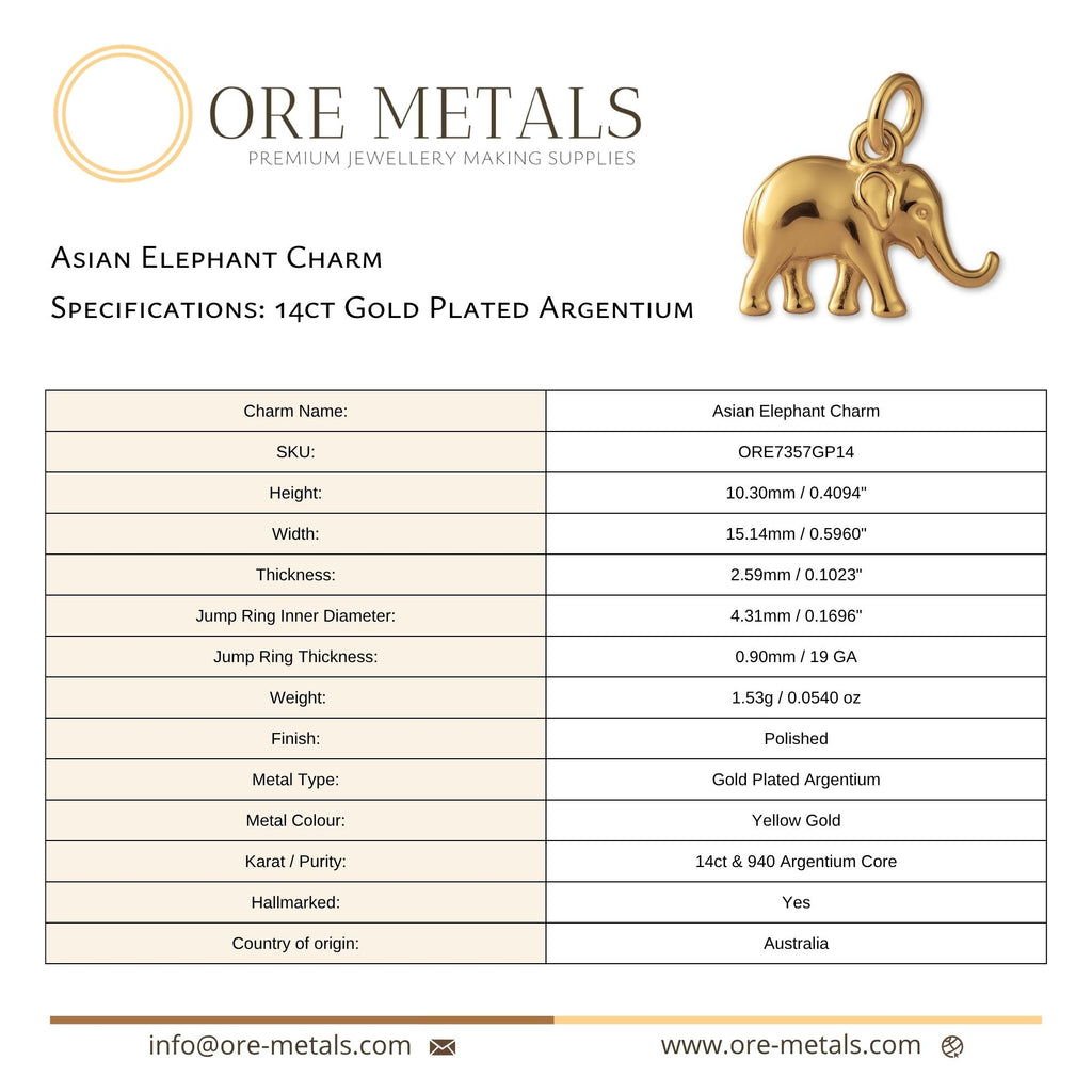 14ct Gold Plated - Asian Elephant Charm