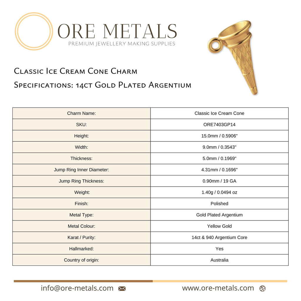 14ct Gold Plated - Classic Ice Cream Cone Charm