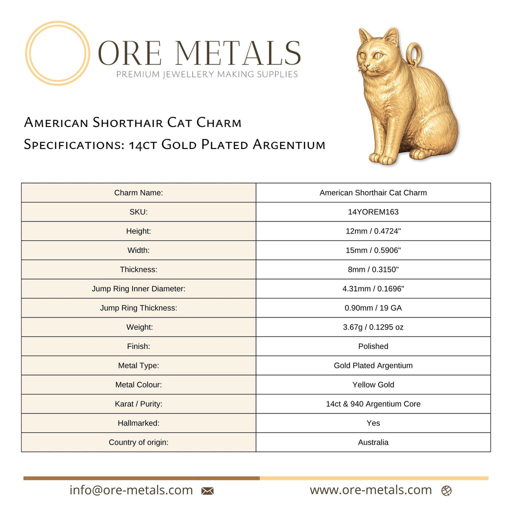14ct Gold Plated - American Shorthair Cat Charm