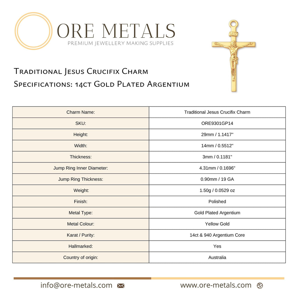 14ct Gold Plated - Traditional Jesus Crucifix Charm