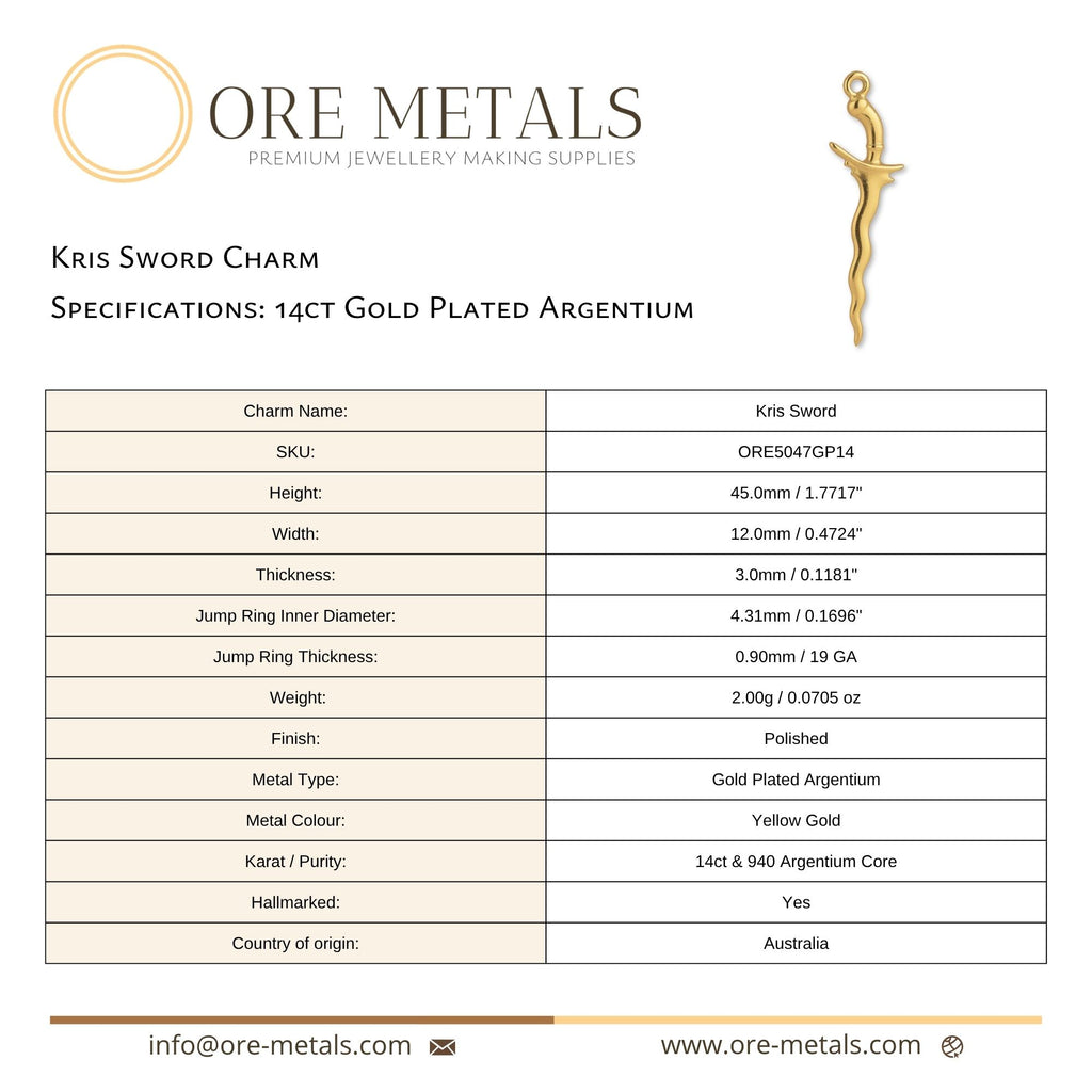14ct Gold Plated - Kris Sword Charm