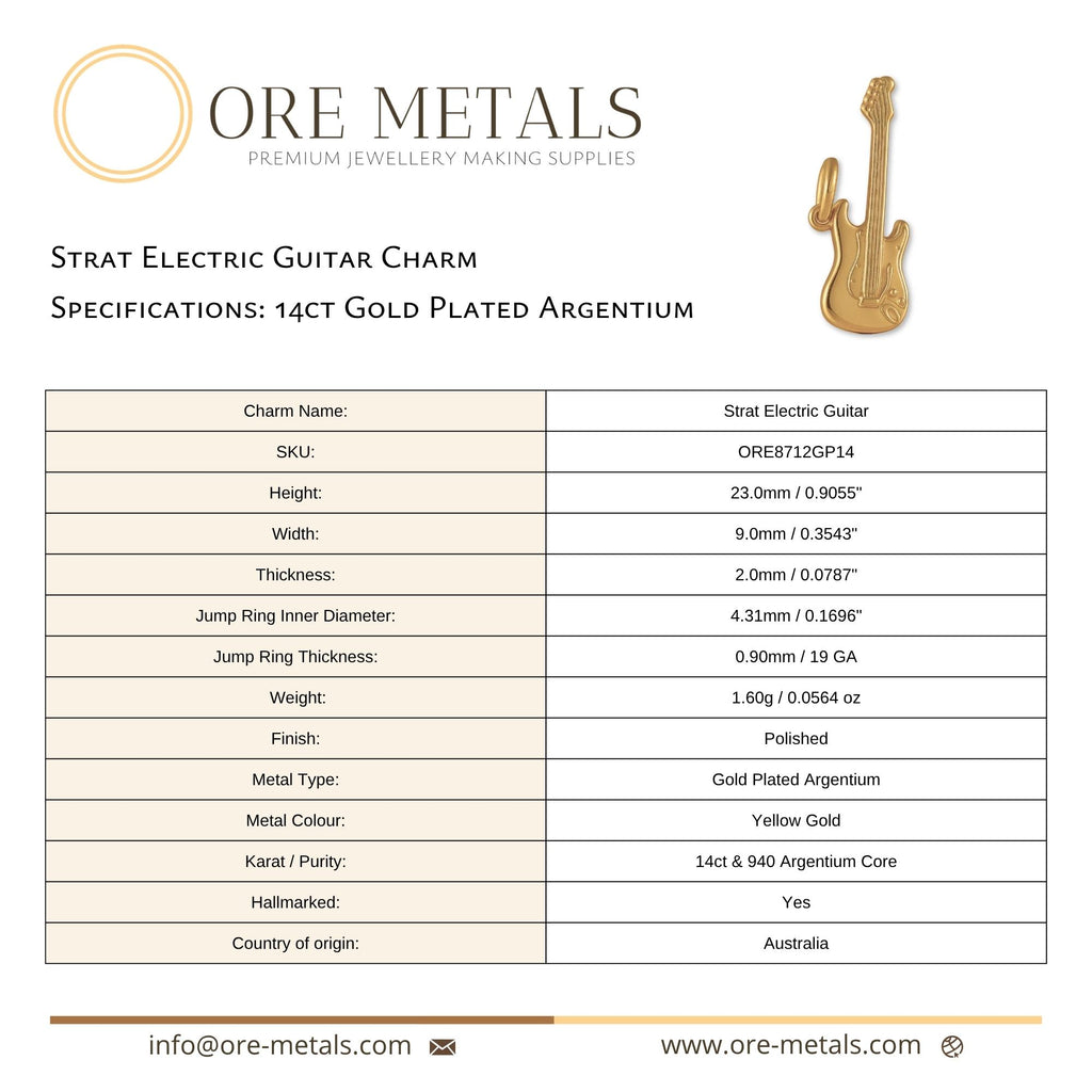 14ct Gold Plated - Strat Electric Guitar Charm