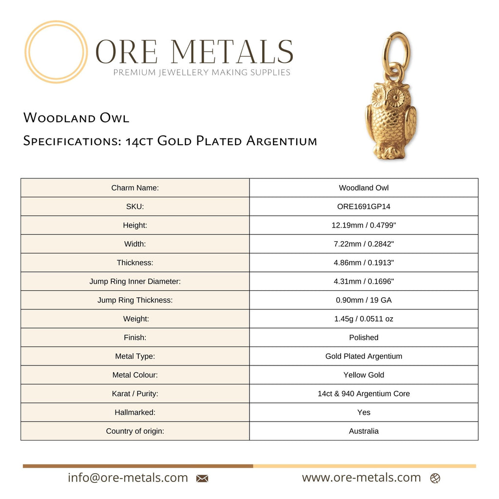 14ct Gold Plated - Woodland Owl Charm
