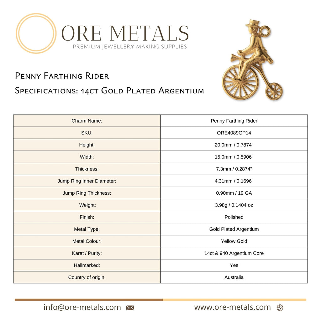 14ct Gold Plated - Penny Farthing Rider Charm