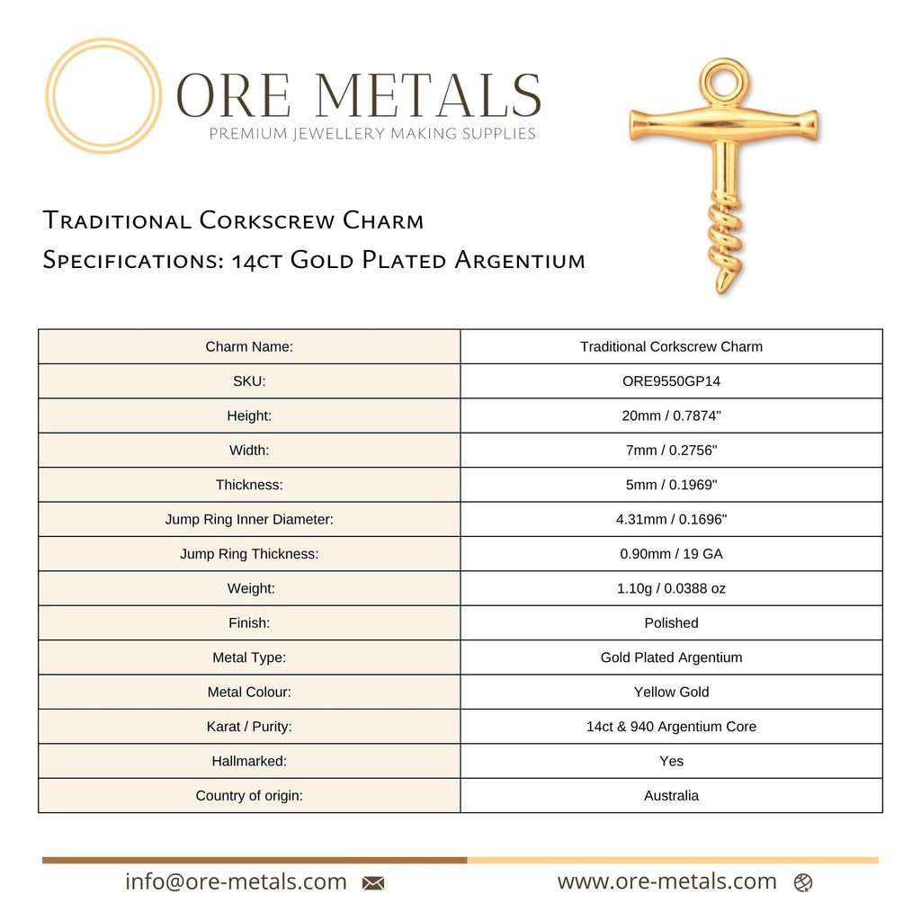 14ct Gold Plated - Traditional Corkscrew Charm