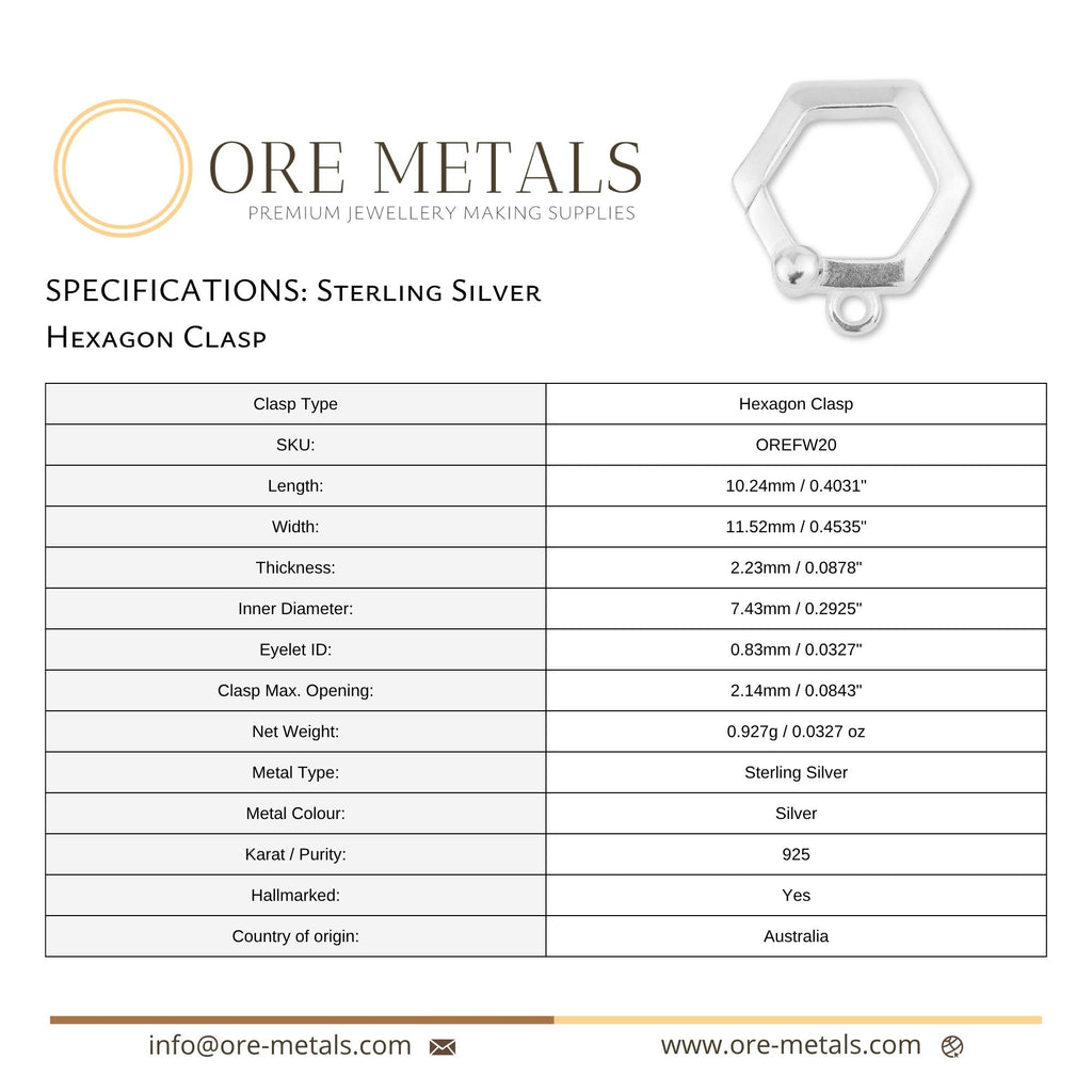 925 Sterling Silver - Hexagon Clasp
