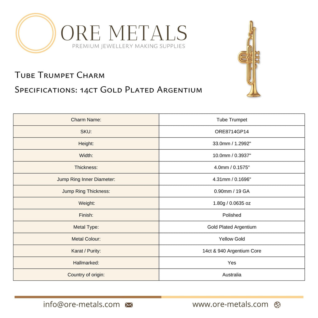 14ct Gold Plated - Tube Trumpet Charm