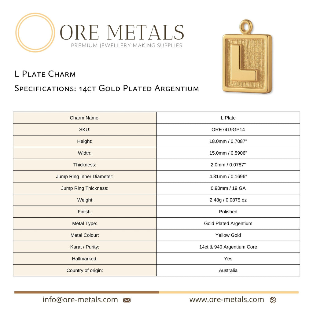 14ct Gold Plated - L Plate Charm