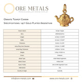 14ct Gold Plated - Ornate Teapot Charm