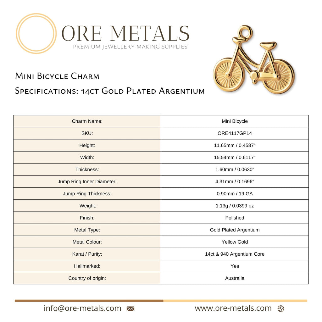 14ct Gold Plated - Mini Bicycle Charm