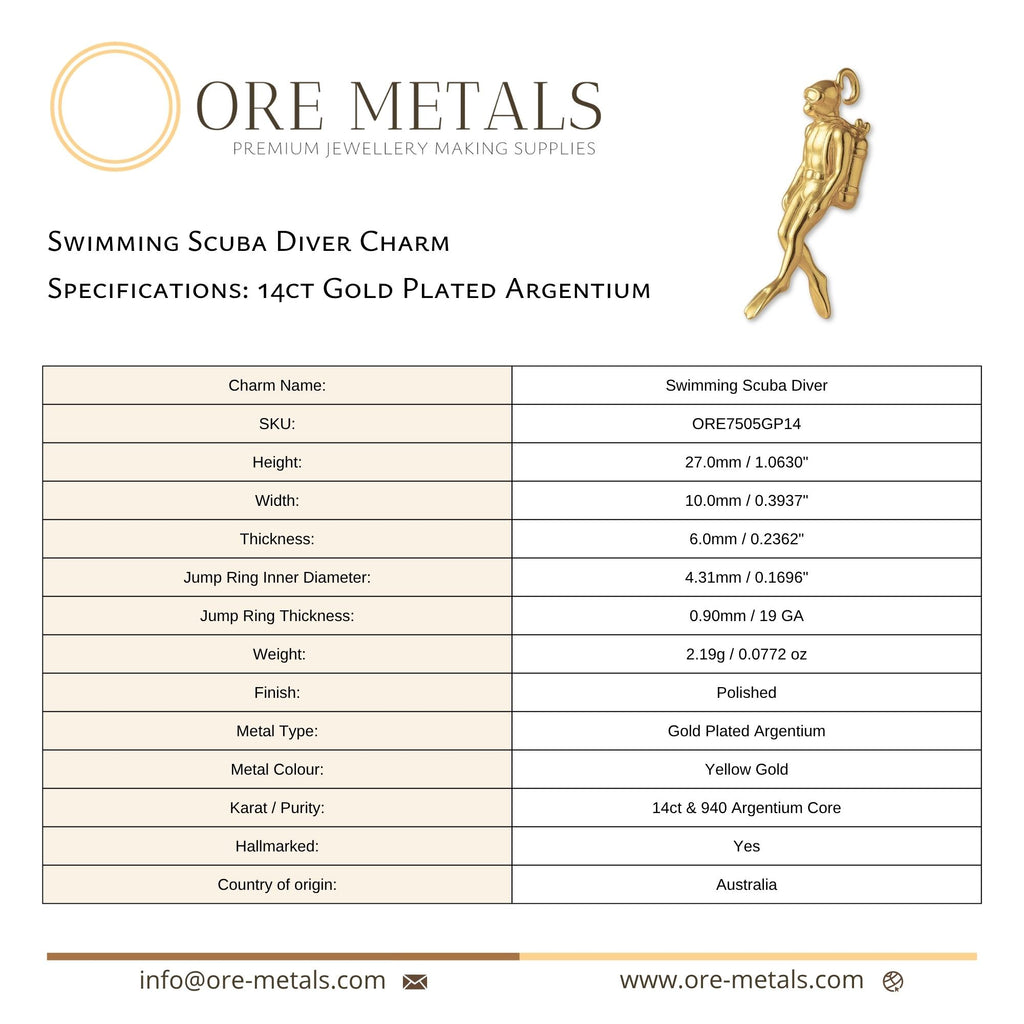 14ct Gold Plated - Swimming Scuba Diver Charm