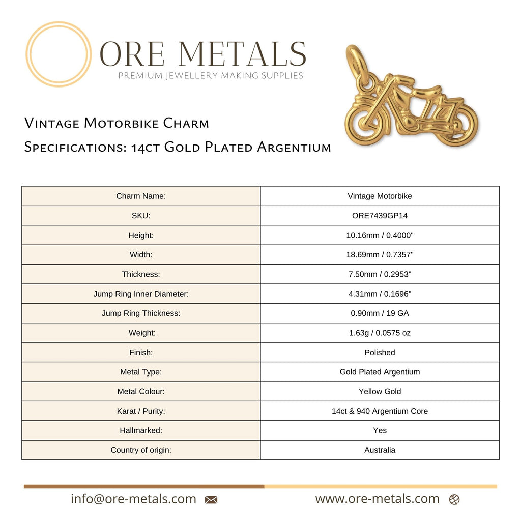 14ct Gold Plated - Vintage Motorbike Charm