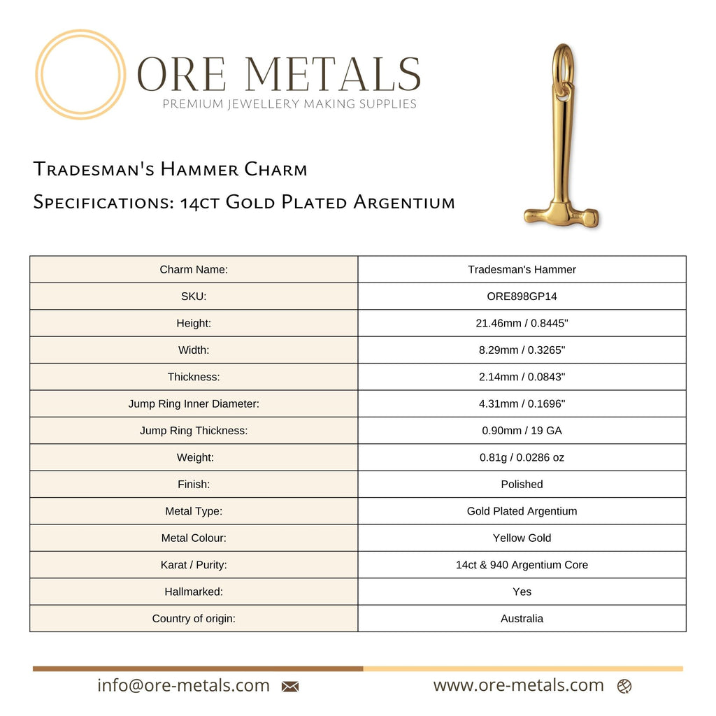 14ct Gold Plated - Tradesman's Hammer Charm