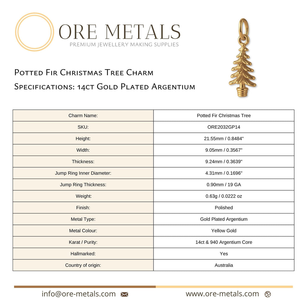 14ct Gold Plated - Potted Fir Christmas Tree Charm