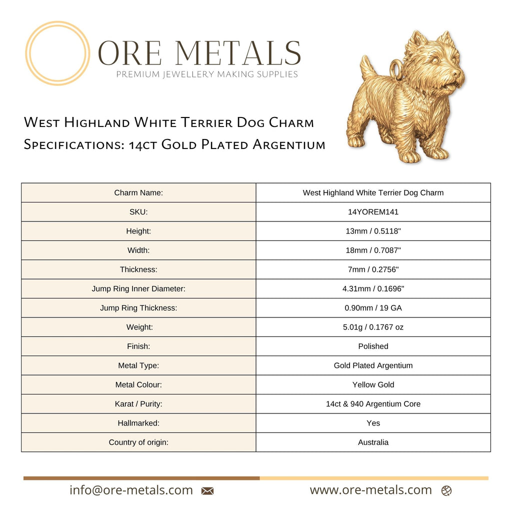 14ct Gold Plated - West Highland White Terrier Dog Charm