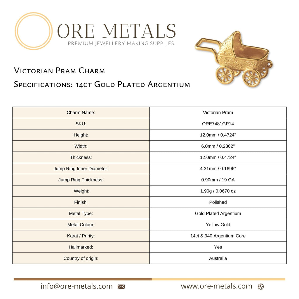 14ct Gold Plated - Victorian Pram Charm