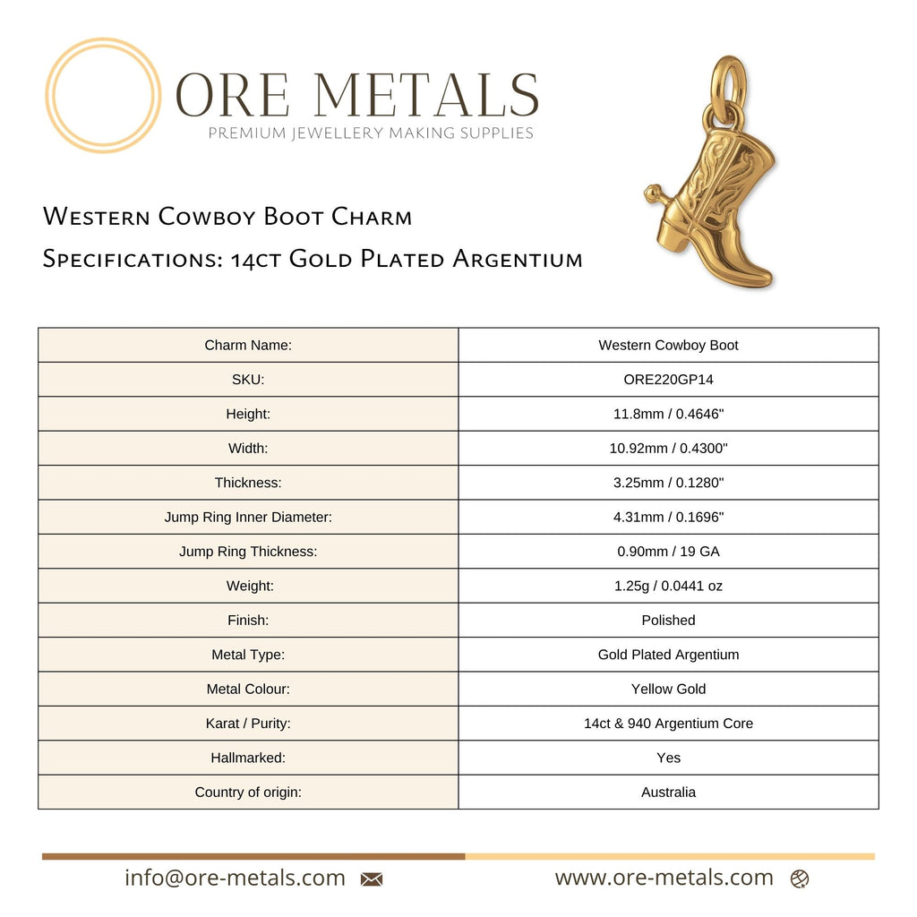 14ct Gold Plated - Western Cowboy Boot Charm