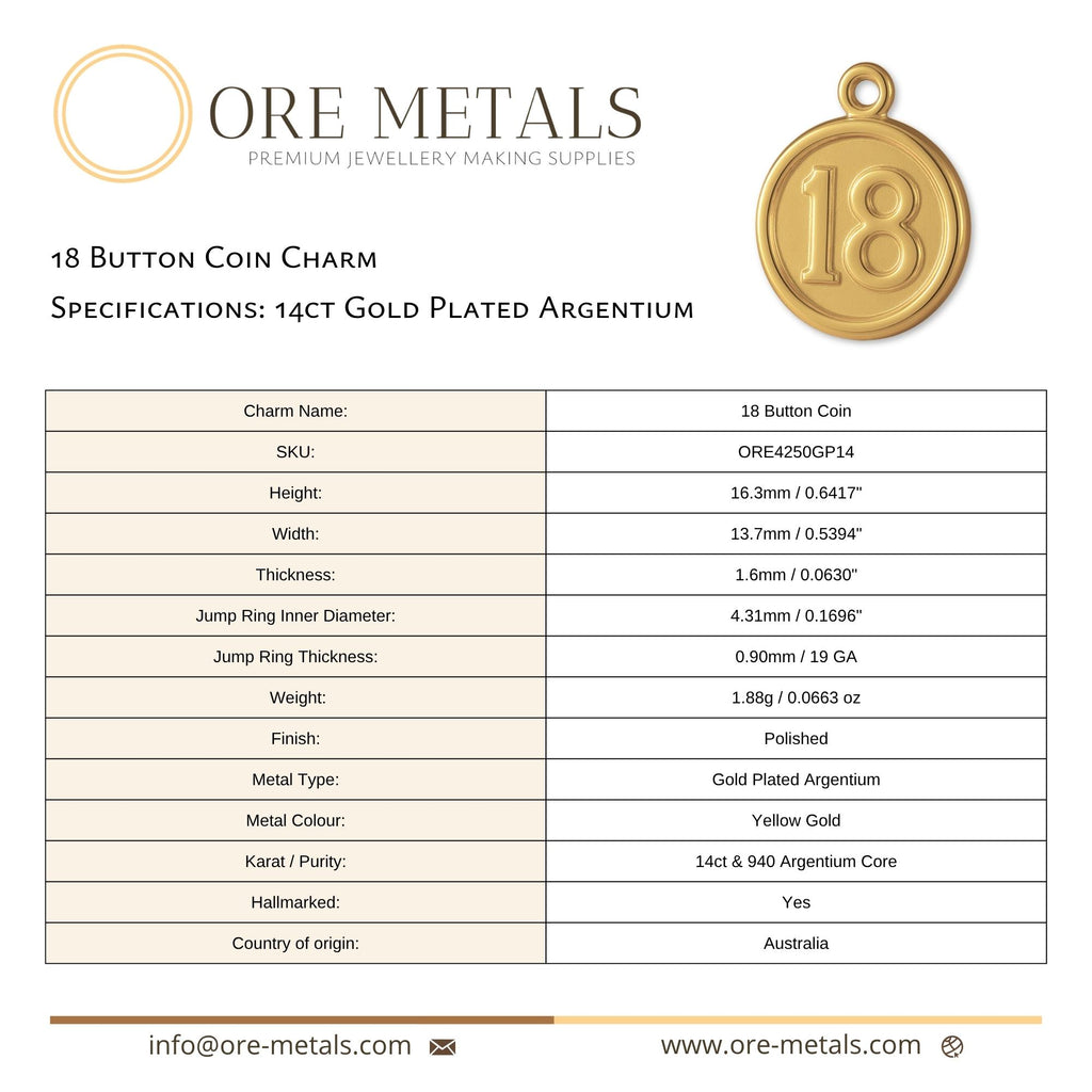 14ct Gold Plated - 18 Button Coin Charm