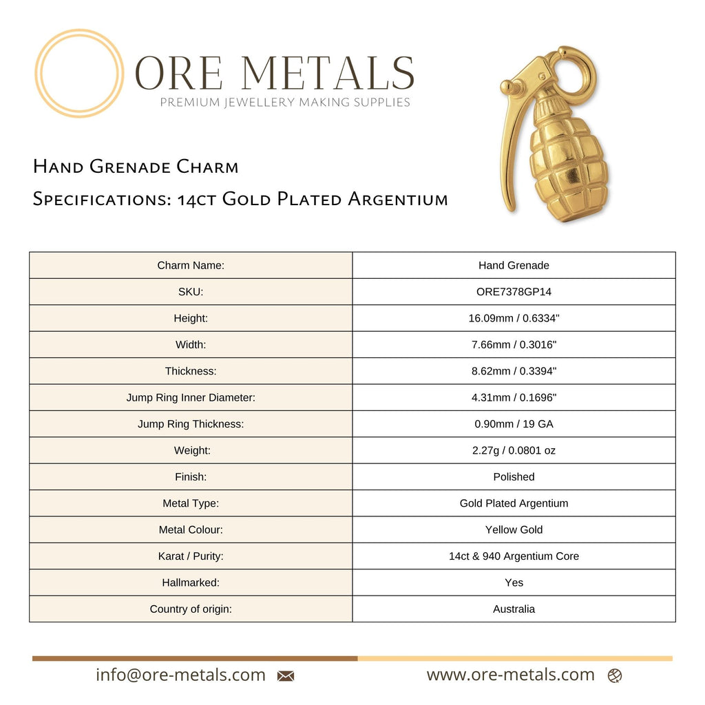14ct Gold Plated - Hand Grenade Charm