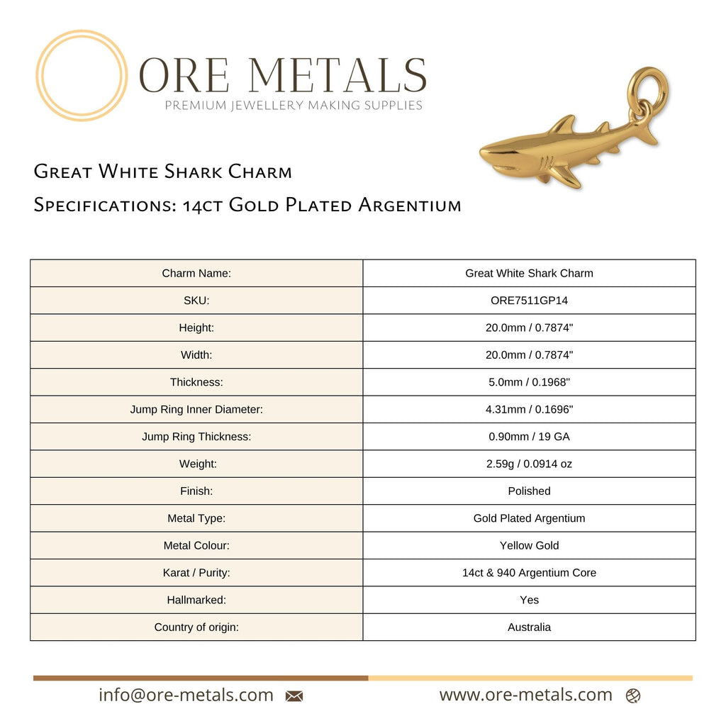 14ct Gold Plated - Great White Shark Charm
